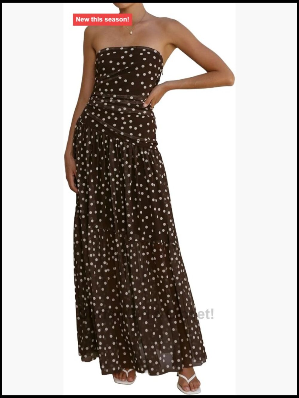 Strapless Polka Dot Mesh Maxi Dress Flowy A-Line Summer Vacation